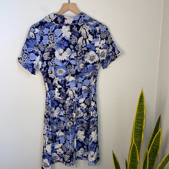 & Other Stories Floral Printed Tie Waist Collared Mini Dress Size 6 - Picture 7 of 11